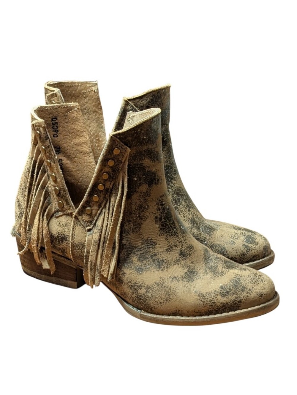 Corral Circle G Distressed Brown Fringe Ankle Boots Q5090 Western Cowgirl sz 7.5